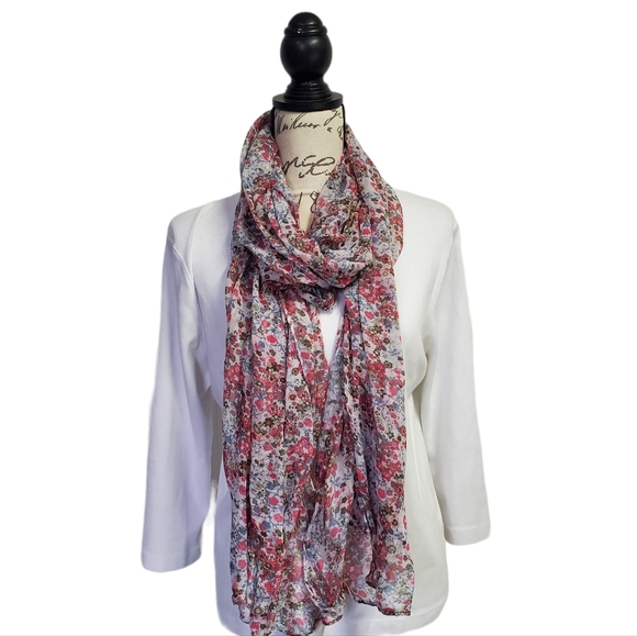 Women's Floral Print Wrap/Scarf  Sheer/Lightweight 100% Polyester - Picture 10 of 12